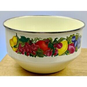 VTG Metro Vitroceramic Enamel Bowl Stainless Rim Fruit Design Induction Gas Safe